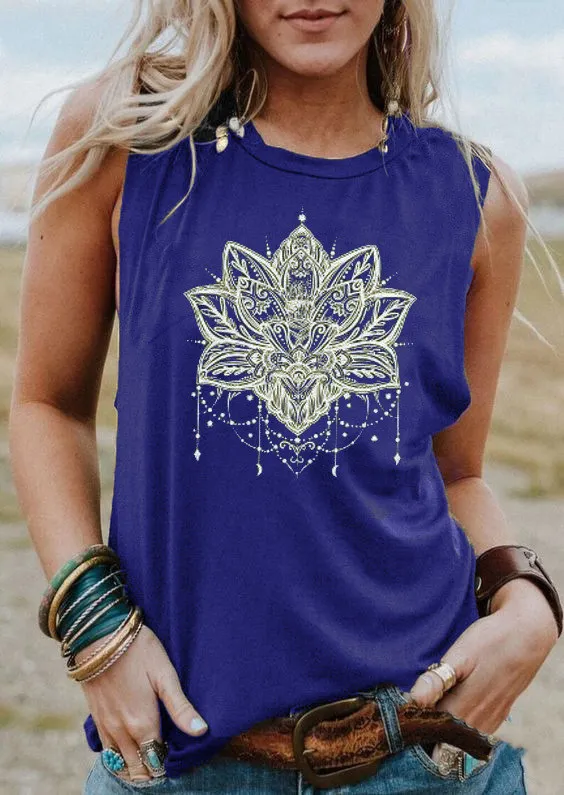 Summer Women's Printed Crewneck Vest T Shirt Dark Blue - Shop at LoveMi