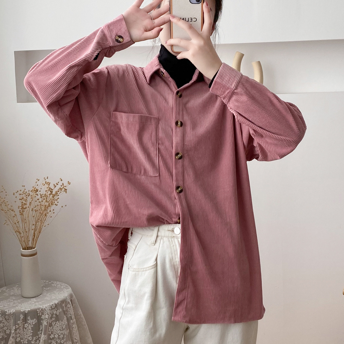 Corduroy Retro Hong Kong Flavor Light Cooked Hong Kong Style Shirt