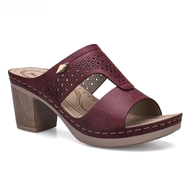 Chunky Heel Roman Cutout Fish Mouth Sandals Jujube 37 - Shop at LoveMi
