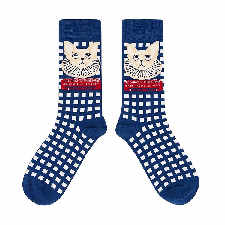 Title 10, Retro Illustration Cute Plaid Cartoon Socks Spo...