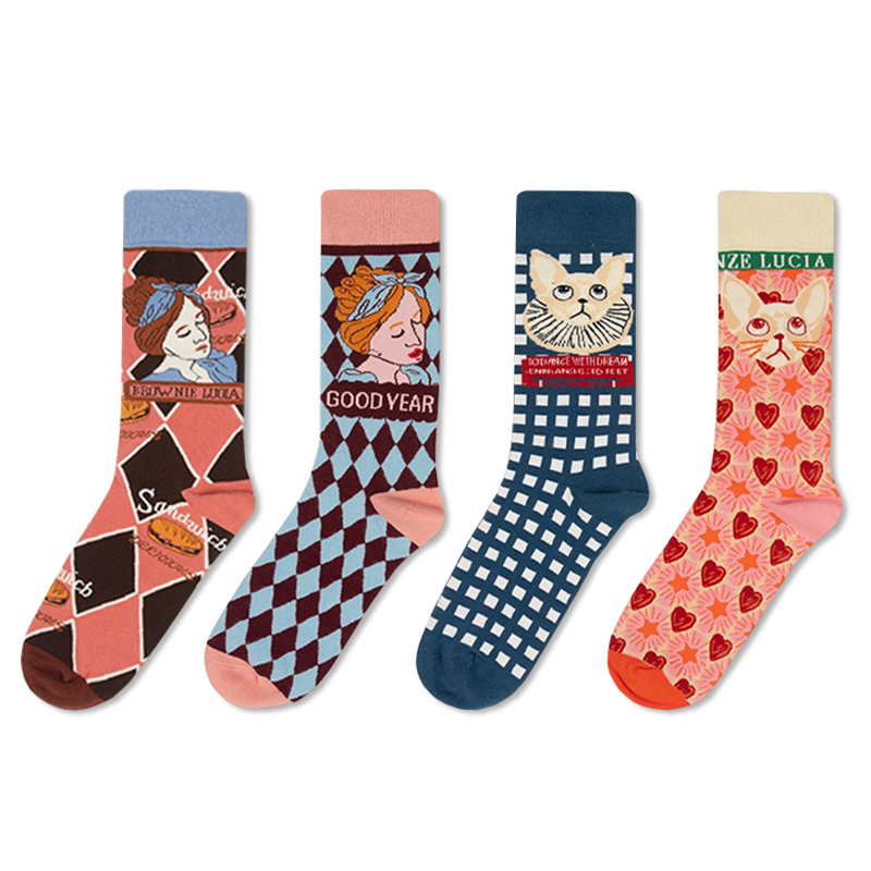 Title 5, Retro Illustration Cute Plaid Cartoon Socks Spo...