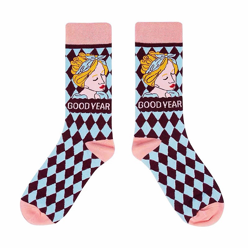 Title 11, Retro Illustration Cute Plaid Cartoon Socks Spo...