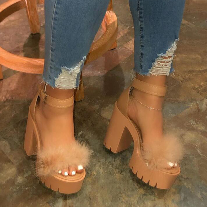 Fluffy Platform Heels Bronze 41 - Shop at LoveMi