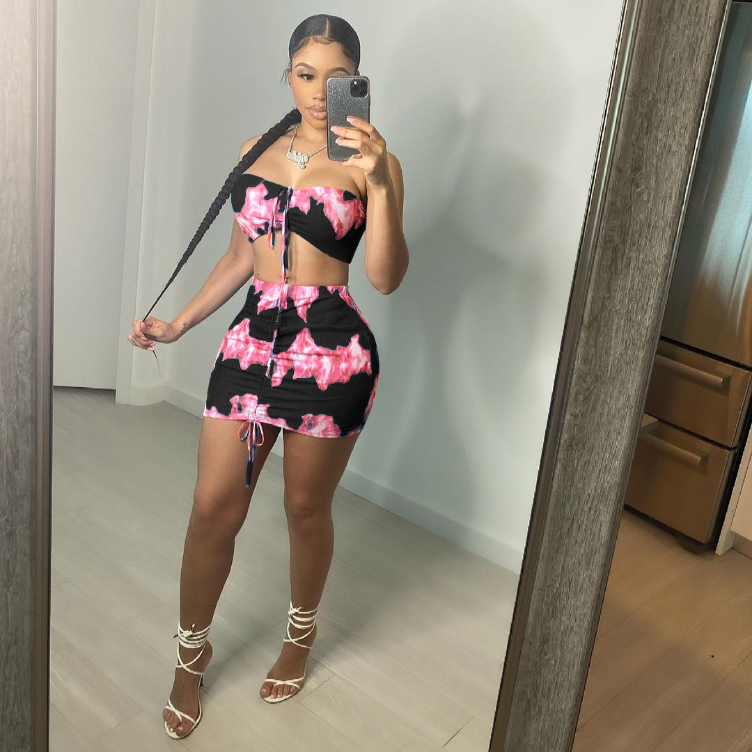 New Product Printed Drawstring Sleeveless Casual Suit