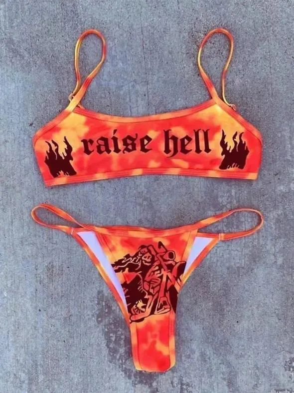 European And American Printed Wild Bikini, Funny Printed Split Swimsuit Women Red - Shop at LoveMi