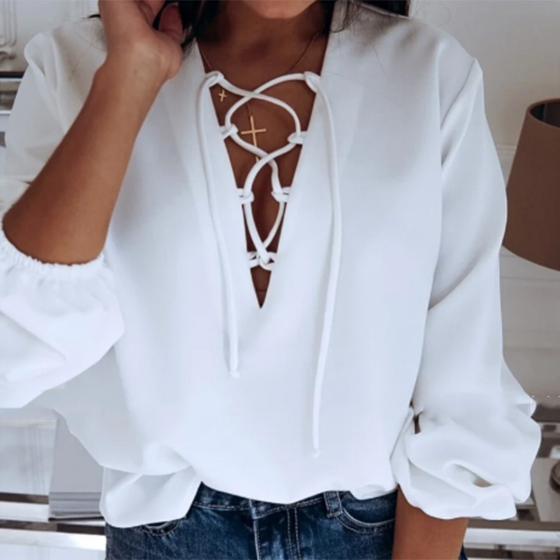 V-neck Chest Drawstring Tie All-match Shirt