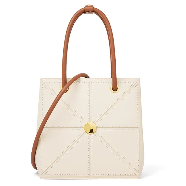 Folding Round Handle Round Shoulder Strap Vertical Square Bag Beige - Shop at LoveMi