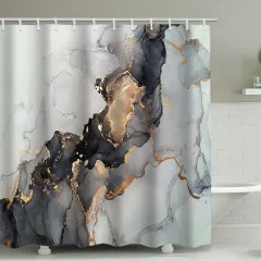 Curtain-Sets Marble Fabric-Shower Abstract Bathroom Modern Black Luxury And Gold Art - 180X200Cm - View 1