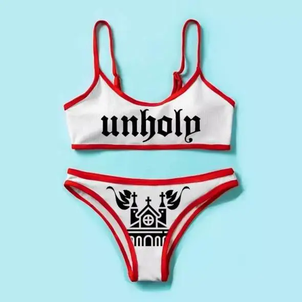 European And American Funny Pattern Sexy With Triangle Print Bikini Swimsuit Split Swimsuit Women