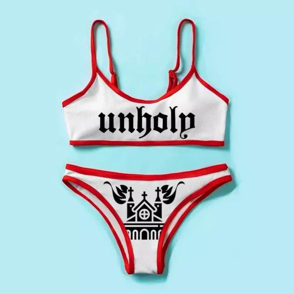 European And American Funny Pattern Sexy With Triangle Print Bikini Swimsuit Split Swimsuit Women