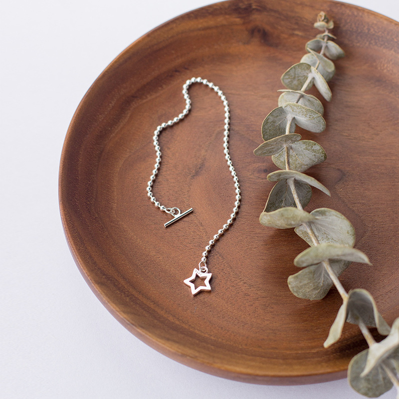 Silver Bracelet Female Korean Style Simple Light Bead Five-pointed Star Bracelet
