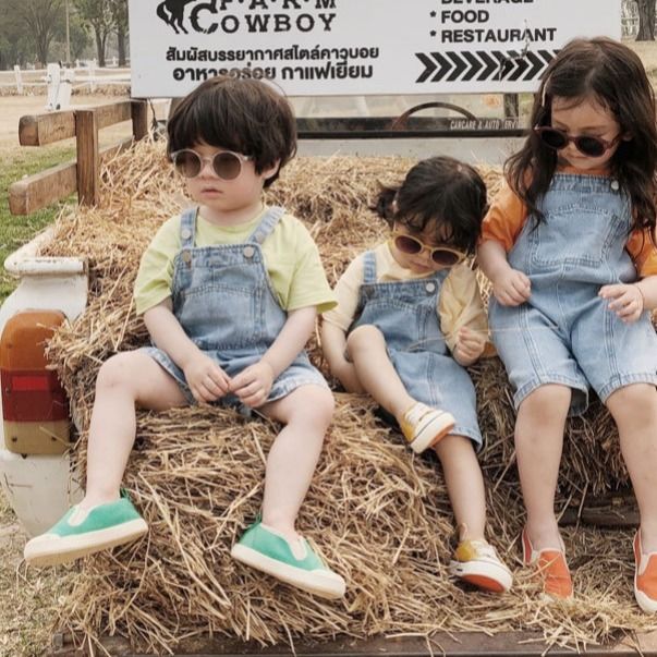 Children's Pants with Front Fold Line Strap Jeans Shorts