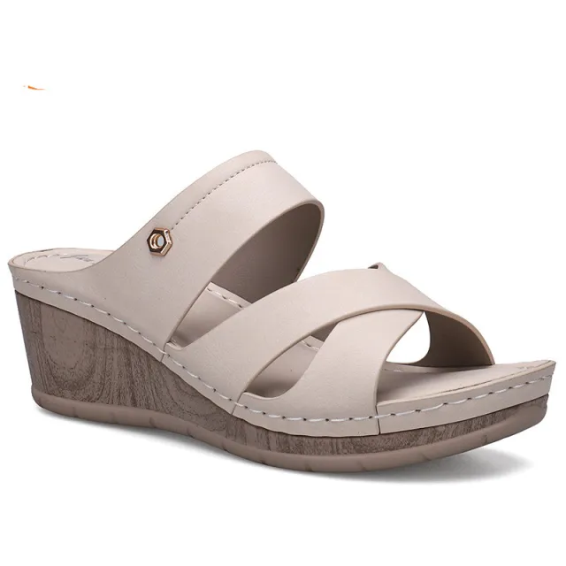 Casual And Comfortable European And American Large Size Slope Heel Slippers Women White - Shop at LoveMi