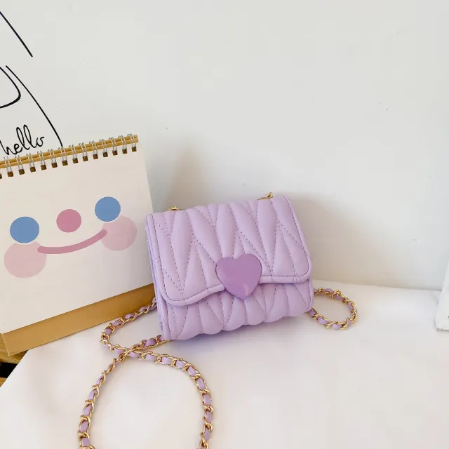 Children'S Heart Shaped Embroidery Thread Parent Child Mini One Shoulder Messenger Small Square Bag Purple - Shop at LoveMi