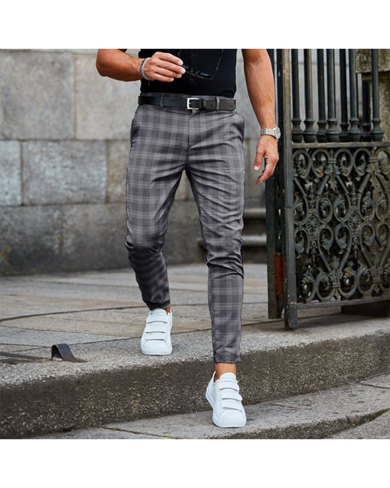 Pantalone uomo stampa quadri casual largo e sottile - Foto 4 di 7