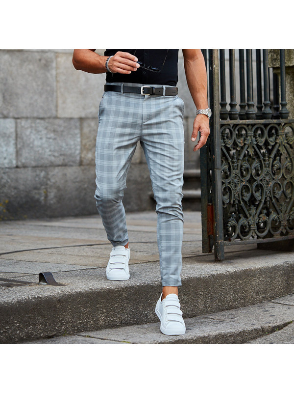 Pantalone uomo stampa quadri casual largo e sottile - Foto 6 di 7