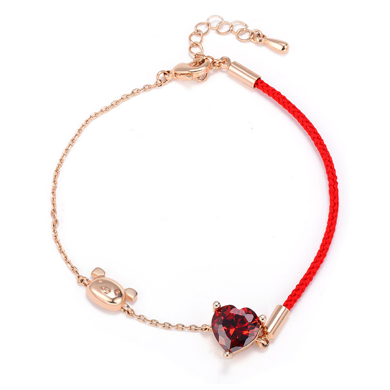 New Animal Red String Bracelet Red Zircon Peach Heart Simple Bracelet Golden Pig Gift