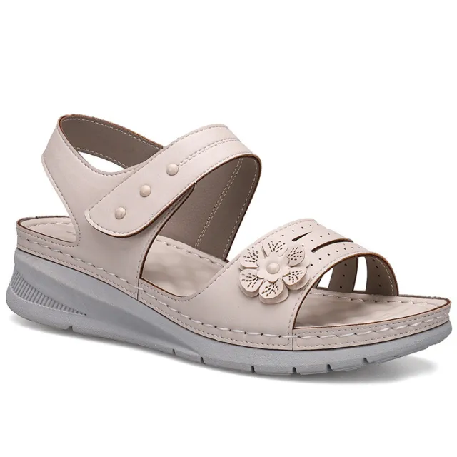 Casual And Comfortable Wedge With Flower Stitching Light Velcro Sandals Women White - Shop at LoveMi