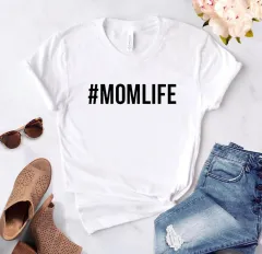 MOMLIFE Letter Print Loose Round Neck T-Shirt Short Sleeve - White - View 1