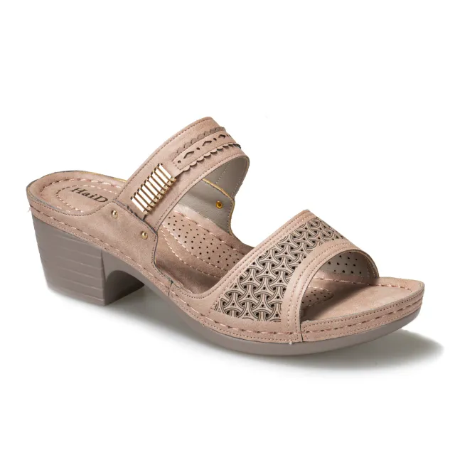European And American Style Hollow Thick Heel Slippers Women Pink - Shop at LoveMi