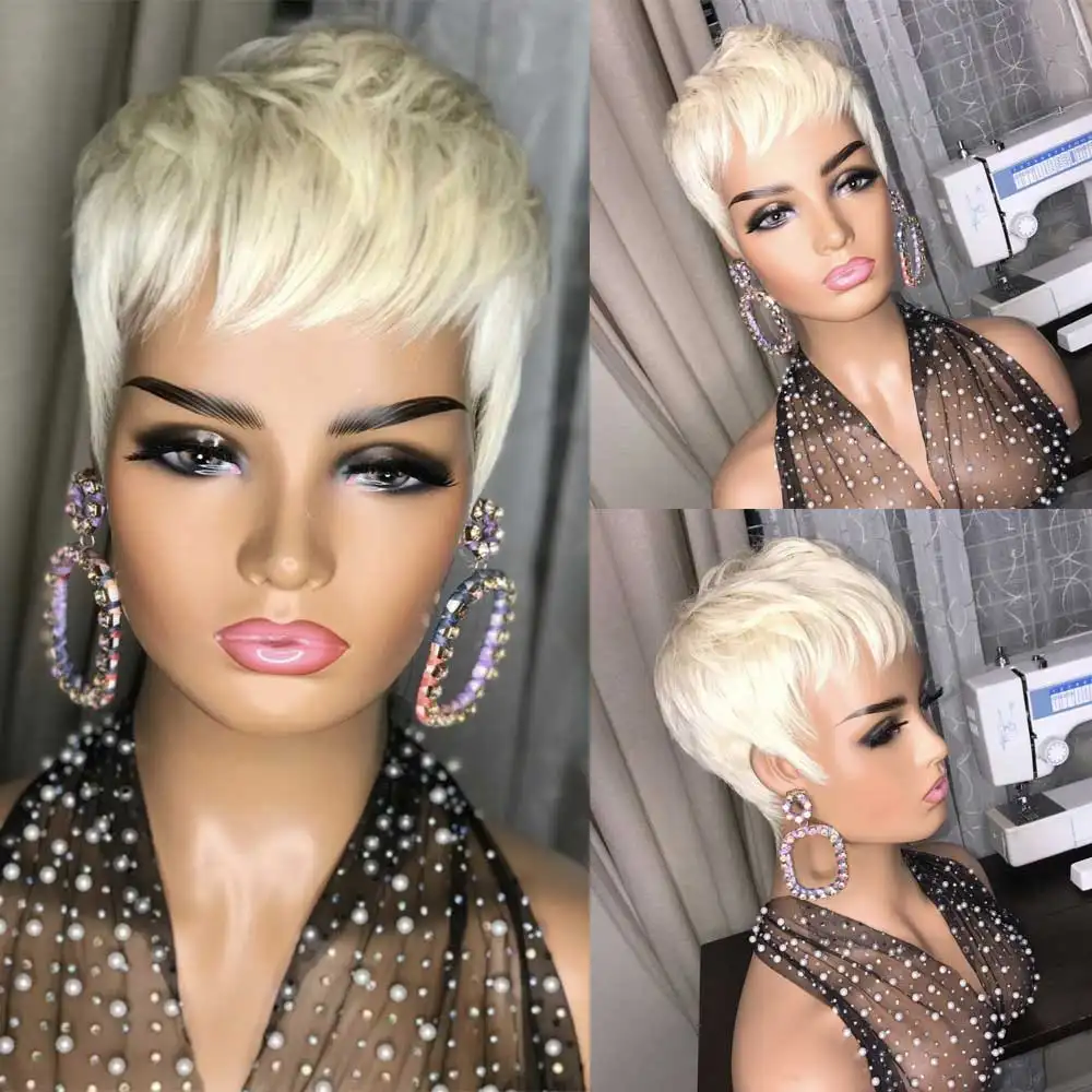 Ladies Fashion Short Straight Hair Golden Synthetic Fluffy High