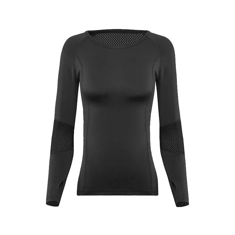 Sexy T-Shirt Long-Sleeved Bottoming Shirt Yoga Wear - Black