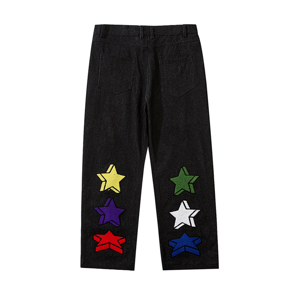 Title 5, Calça jeans masculina com bordado de estrela de...