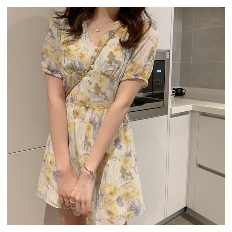 Waist Slimming Retro Gentle Chiffon Print Skirt