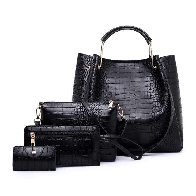 Picture In The Mother Bag Four Piece Pattern One Shoulder Messenger Bag Handbag Black - Shop at LoveMi
