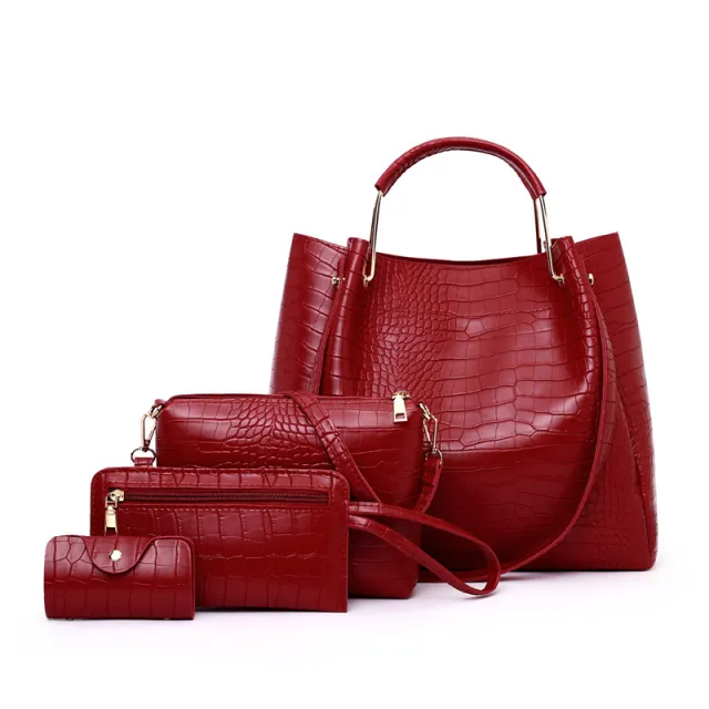 Picture In The Mother Bag Four Piece Pattern One Shoulder Messenger Bag Handbag Red - Shop at LoveMi