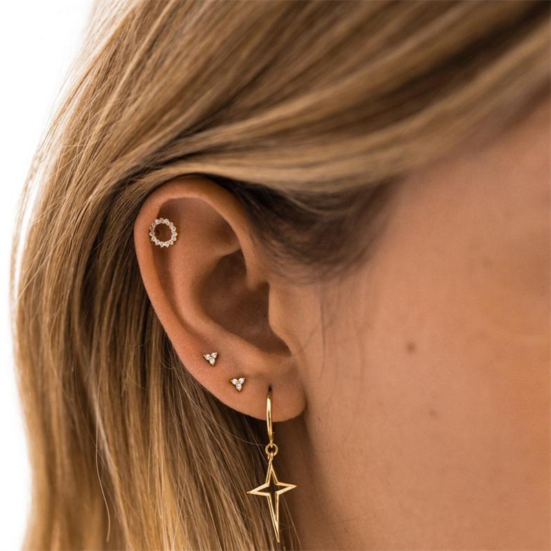 Minimalist Geometric Cross Star Trendy Silver Earrings