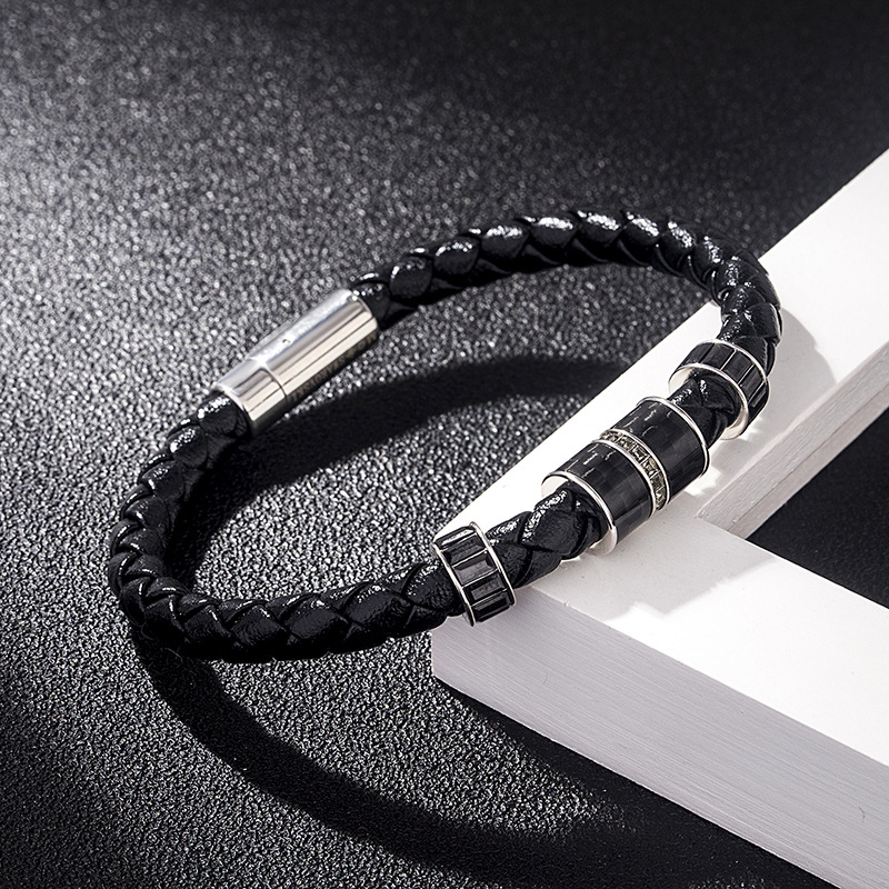 Braided Rope Couple Bracelet Braided Inlaid Leather Rope