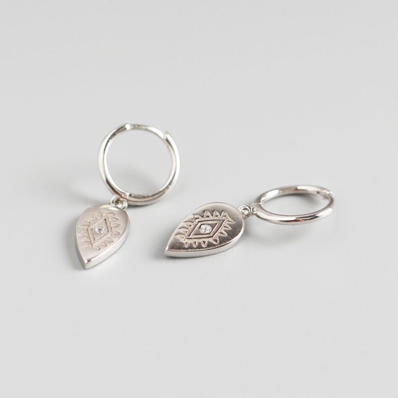 Sterling Silver Geometric Drop Totem Diamond Earrings Earrings