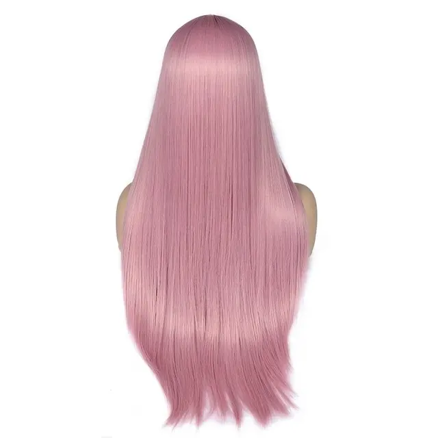 Synthetic Fiber Straight Long Pink Wigs for Women Good