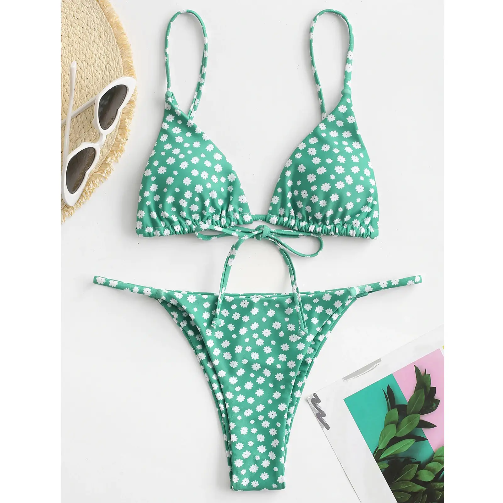 Split Swimsuit Fashion Personality Floral Shoulder Strap Triangle Bag Sexy