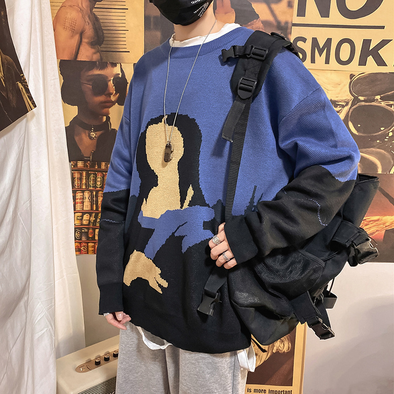 Couple Retro Cartoon Sweater Autumn And Winter Korean Loose Student Thickening Youth Trend Sweater Men