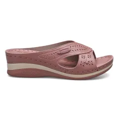 Thick Soled Wedges Women'S Lazy Shoes Over Toe Half Slippers - Pink - View 1