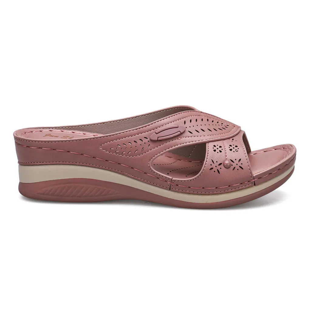Thick Soled Wedges Women'S Lazy Shoes Over Toe Half Slippers - Pink