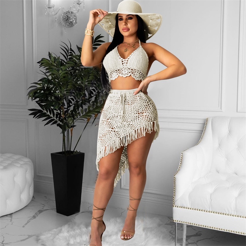 Women's Sexy Handmade Crocheted Tassel Casual Suit Beach Swimwear Coverall