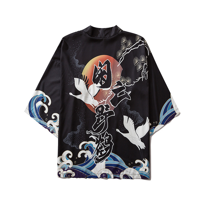 Classical Character Printed Robe Chinese Style Three-quarter Sleeve Men's and Women's Shirt
