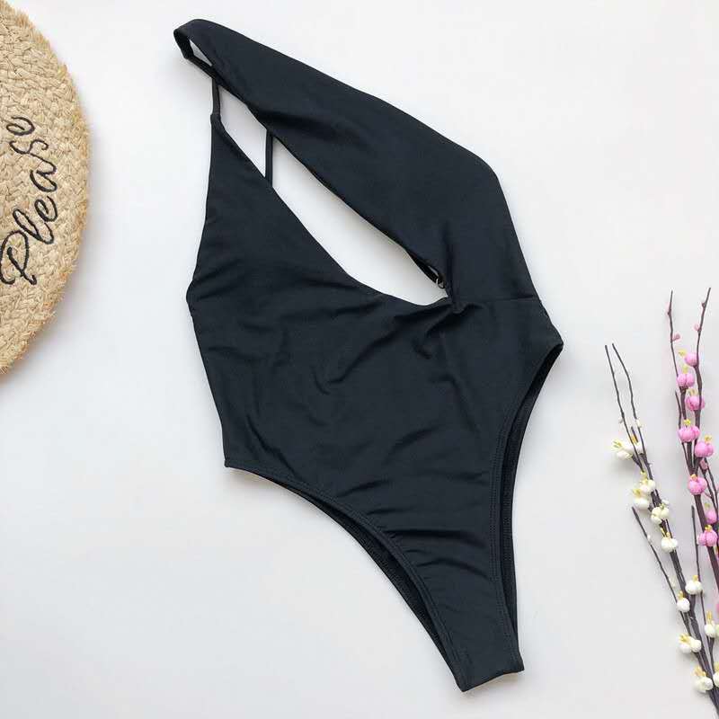 Bikini Fashion Leopard Print Stitching One-shoulder One-shoulder Swimsuit