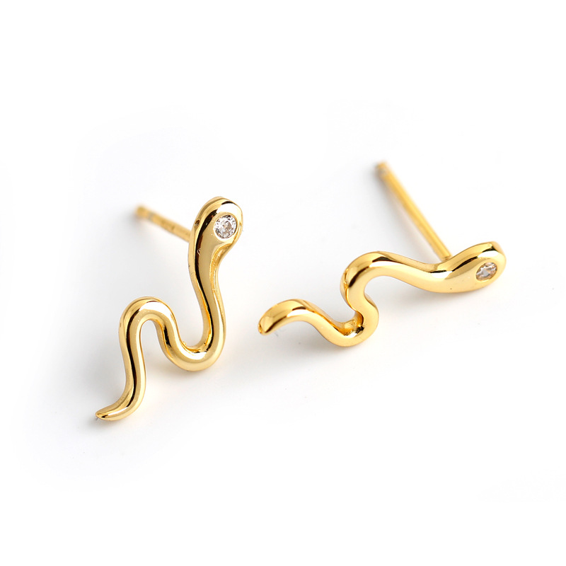 S925 Sterling Silver INS Snake-shaped Glossy Diamond Small Animal Mix And Match Earrings Earrings Women