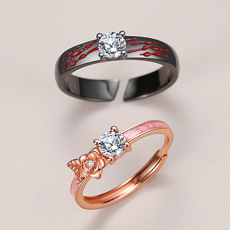 Original Design Beauty And Beast Couple Ring 925 Sterling Silver Ring Flower Simple Birthday Gift For Girlfriend