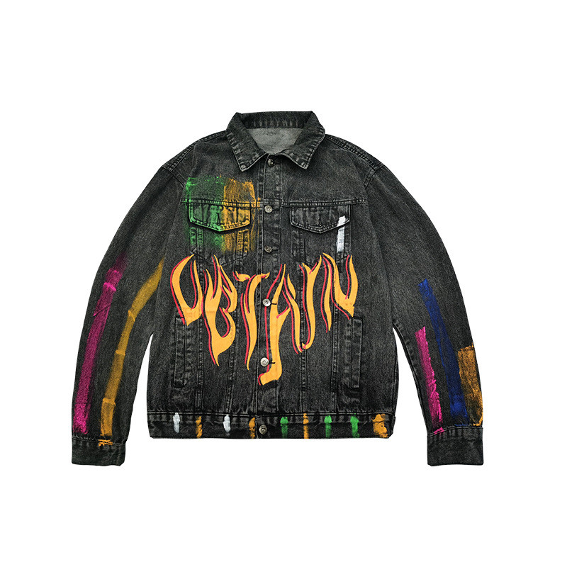 Denim Jacket Female Print Lapel Street Fashion Loose