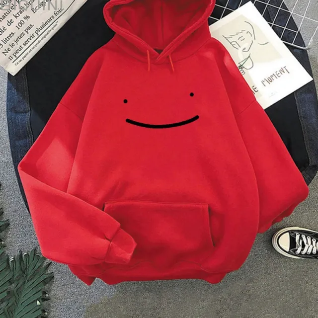 Hoodie Smile Cartoon Simple Print Men's Sweater Red - Shop at LoveMi