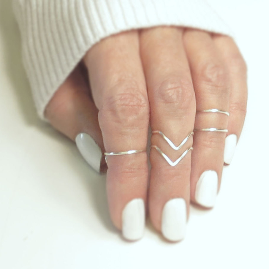 Five-Piece Joint Ring European And American Tail Ring V-Shaped Ring Simple Women'S Thin Ring