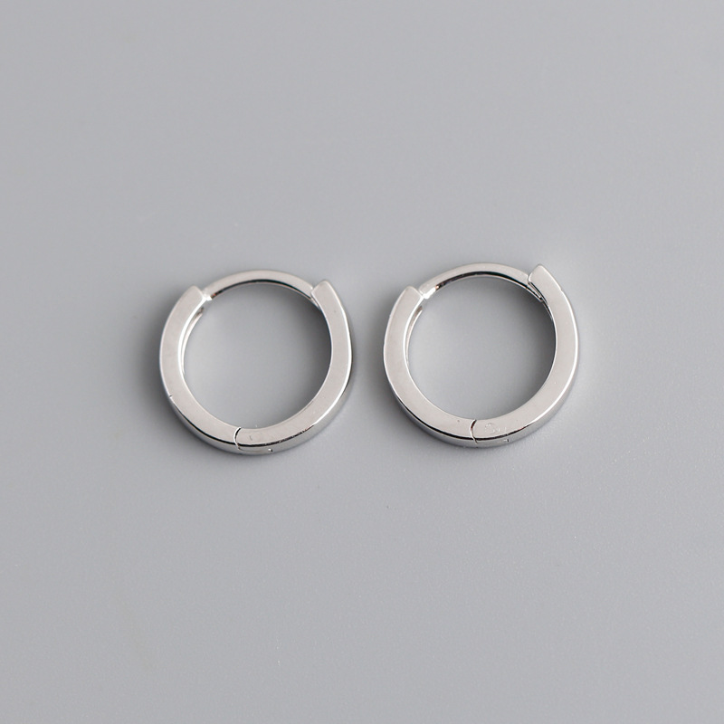 Beautiful Simple Plain Hoop Earrings S925 Sterling Silver Stud Earrings Women