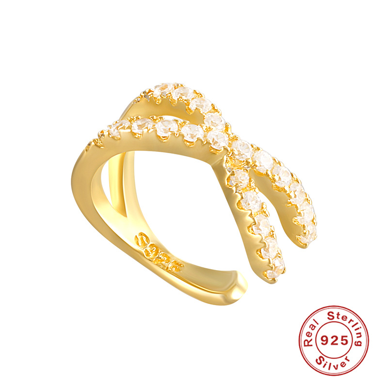 Sterling Silver Cross Single Ear Clip Creative Fashion Ins Double Layer Diamond Cross No Pierced Earrings Earrings