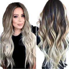 Wig Female Long Curly Hair, Big Wave, Bangs, Straight Hair, Temperament, Long Hair - Grey - View 1