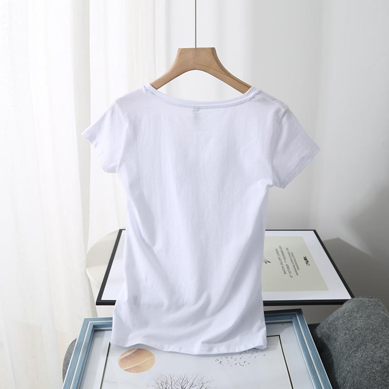Korean Women'S Summer New Basic Simple Big U-Neck Short-Sleeved T-Shirt Women